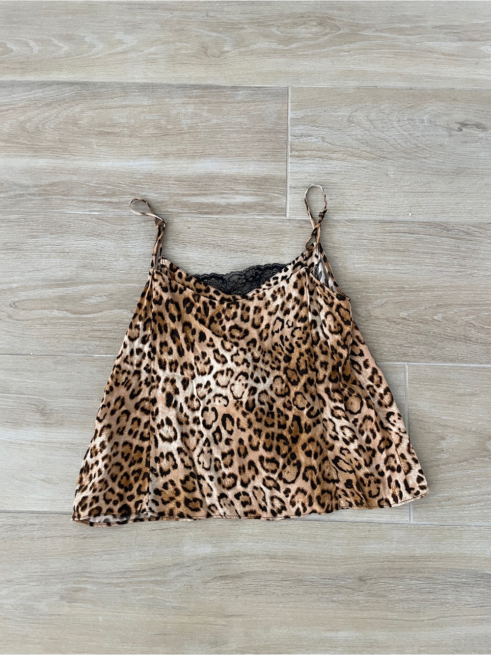 NWT Zara Leopard Print Lace-Trim Cami Top Brown Size M Boho Casual - Picture 5 of 6